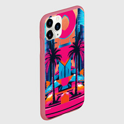 Чехол iPhone 11 Pro матовый Пальмы среди небоскребов, цвет: 3D-малиновый — фото 2