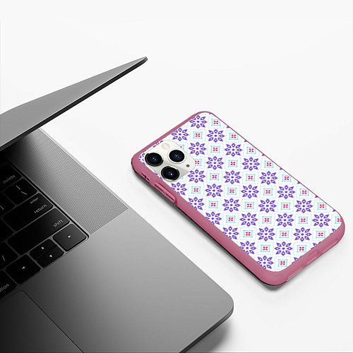 Чехол iPhone 11 Pro матовый Красивый цветочный узор / 3D-Малиновый – фото 3