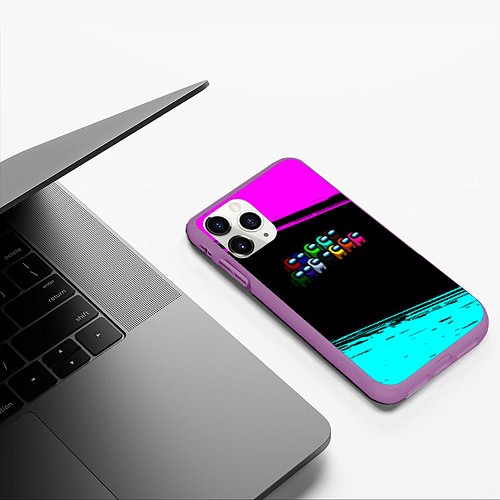 Чехол iPhone 11 Pro матовый Among us neon colors / 3D-Фиолетовый – фото 3