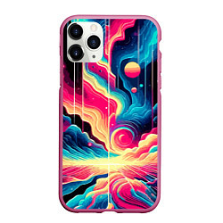 Чехол iPhone 11 Pro матовый Neon space fantasy - ai art, цвет: 3D-малиновый