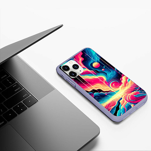 Чехол iPhone 11 Pro матовый Neon space fantasy - ai art / 3D-Светло-сиреневый – фото 3