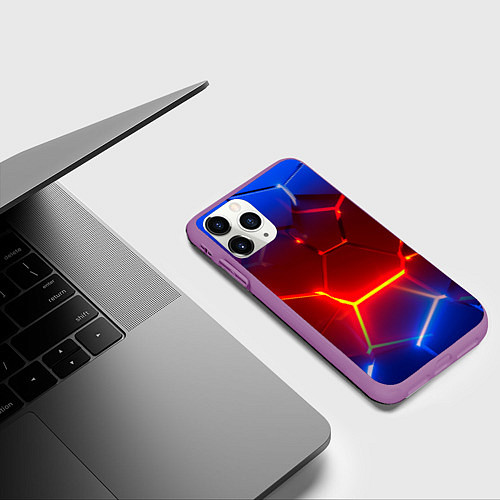Чехол iPhone 11 Pro матовый Светящиеся лавой неоновые плиты в разломе / 3D-Фиолетовый – фото 3
