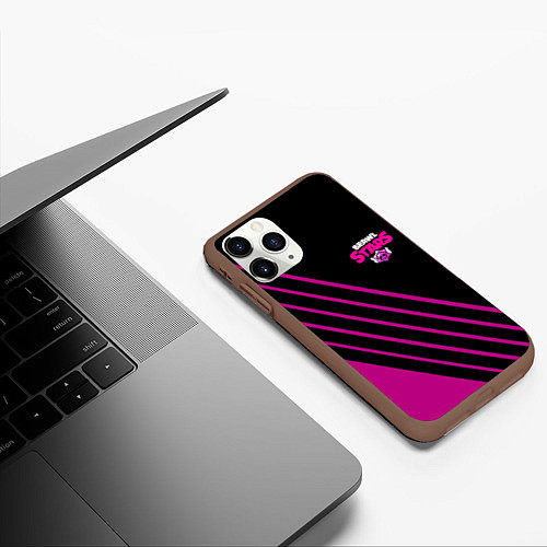 Чехол iPhone 11 Pro матовый Brawl stars neon line / 3D-Коричневый – фото 3