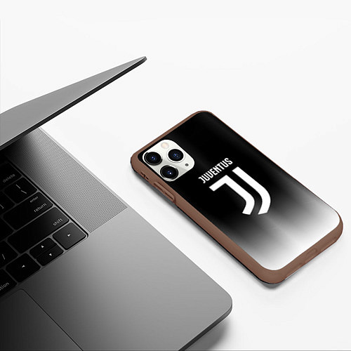 Чехол iPhone 11 Pro матовый Ювентус серый градиент / 3D-Коричневый – фото 3