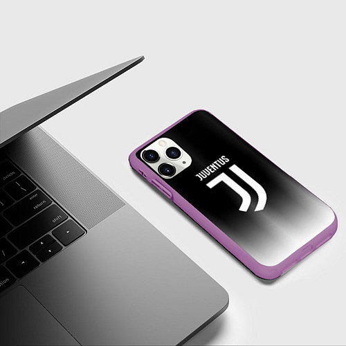 Чехол iPhone 11 Pro матовый Ювентус серый градиент / 3D-Фиолетовый – фото 3