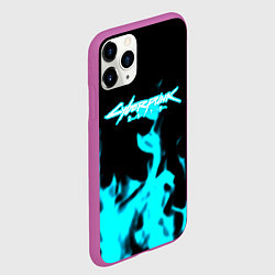 Чехол iPhone 11 Pro матовый Cyberpunk neon flame, цвет: 3D-фиолетовый — фото 2