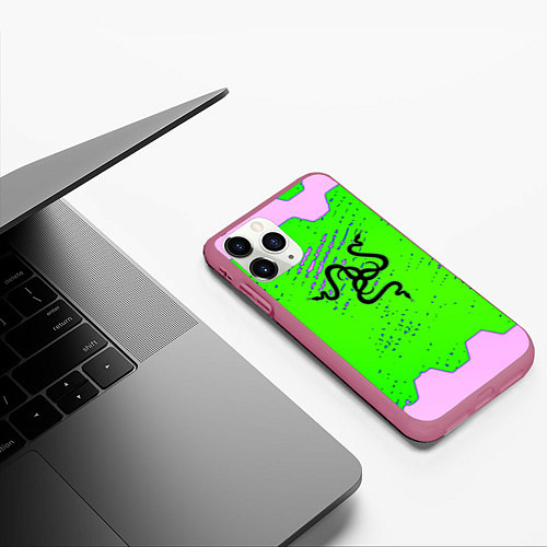 Чехол iPhone 11 Pro матовый Razer pattern geometry / 3D-Малиновый – фото 3