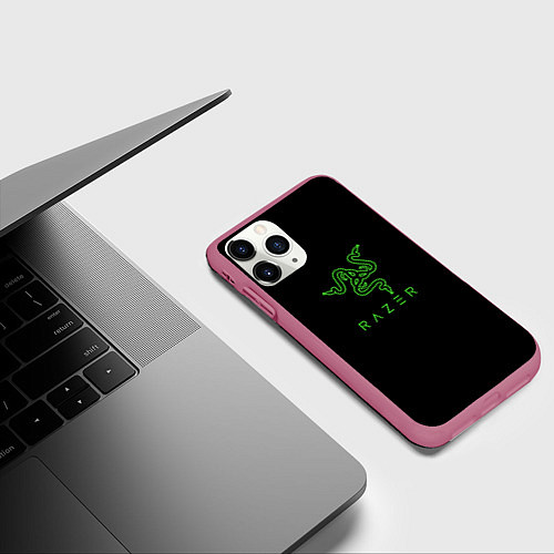 Чехол iPhone 11 Pro матовый Razer logo brend / 3D-Малиновый – фото 3