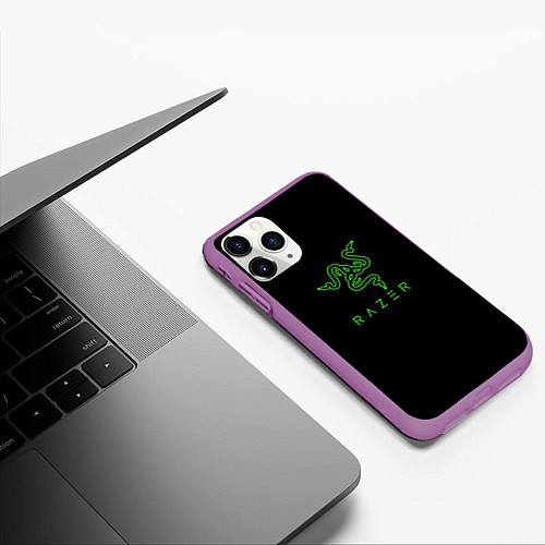 Чехол iPhone 11 Pro матовый Razer logo brend / 3D-Фиолетовый – фото 3