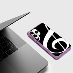 Чехол iPhone 11 Pro матовый Скрипичный и басовый ключи - белые на чёрном, цвет: 3D-фиолетовый — фото 2