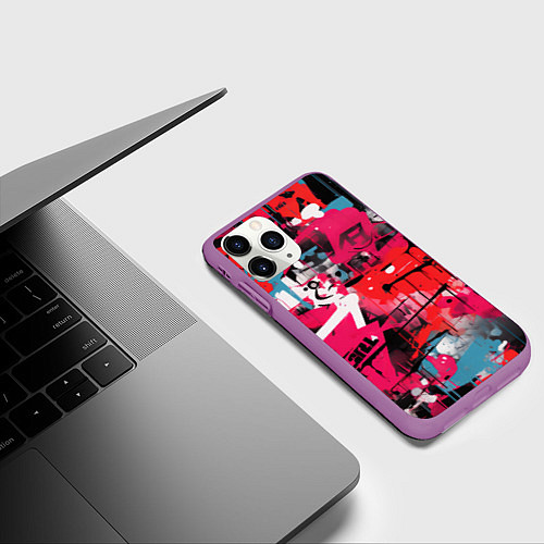 Чехол iPhone 11 Pro матовый Красное граффити / 3D-Фиолетовый – фото 3
