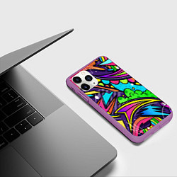 Чехол iPhone 11 Pro матовый Яркое граффити, цвет: 3D-фиолетовый — фото 2