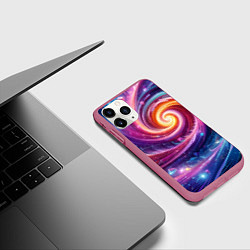Чехол iPhone 11 Pro матовый Космическая галактическая спираль - неоновое свече, цвет: 3D-малиновый — фото 2