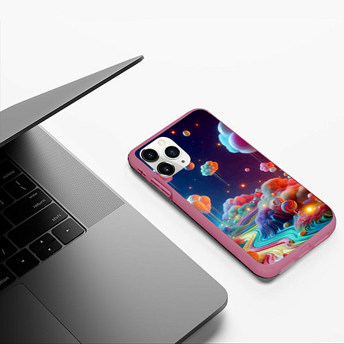 Чехол iPhone 11 Pro матовый Planet chupa chups - neon glow / 3D-Малиновый – фото 3