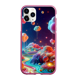 Чехол iPhone 11 Pro матовый Planet chupa chups - neon glow, цвет: 3D-малиновый