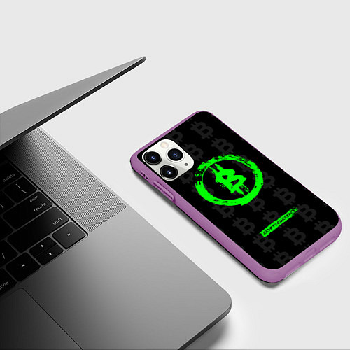 Чехол iPhone 11 Pro матовый Биткоин - салатовый неон / 3D-Фиолетовый – фото 3