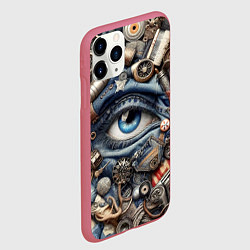 Чехол iPhone 11 Pro матовый Стимпанк композиция с глазом - нейросеть, цвет: 3D-малиновый — фото 2