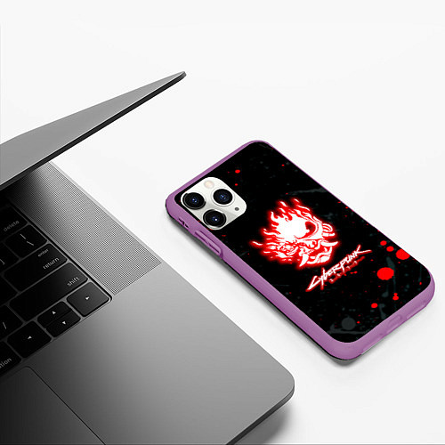 Чехол iPhone 11 Pro матовый Samurai flame logo / 3D-Фиолетовый – фото 3