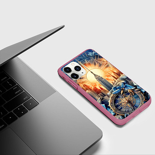 Чехол iPhone 11 Pro матовый American collage - ai art / 3D-Малиновый – фото 3