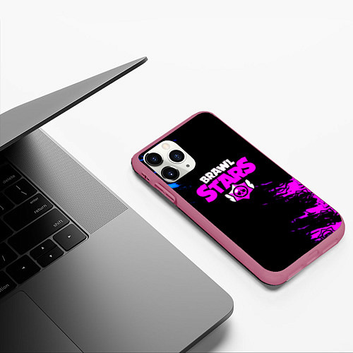 Чехол iPhone 11 Pro матовый Brawl stars neon colors / 3D-Малиновый – фото 3