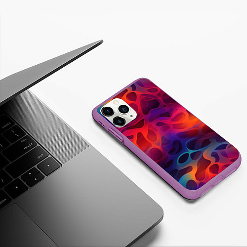 Чехол iPhone 11 Pro матовый Паттерн неоновой волны / 3D-Фиолетовый – фото 3