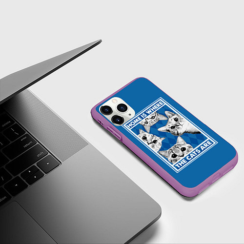 Чехол iPhone 11 Pro матовый Home is where the cats are / 3D-Фиолетовый – фото 3