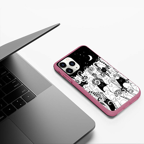 Чехол iPhone 11 Pro матовый Коты с креативными хвостами / 3D-Малиновый – фото 3