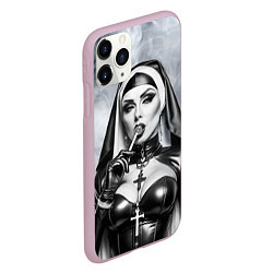 Чехол iPhone 11 Pro матовый Пошлая монахиня с чупа чупсом, цвет: 3D-розовый — фото 2