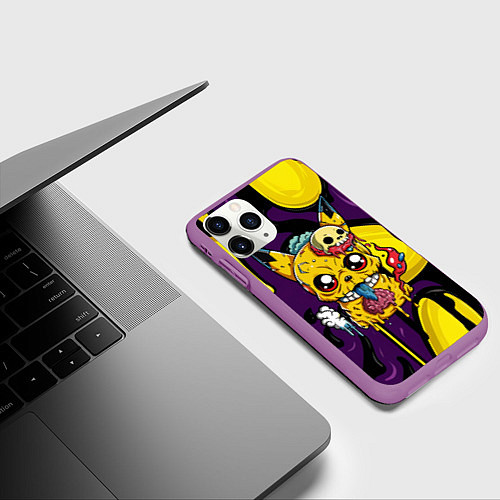 Чехол iPhone 11 Pro матовый Зомби Пикачу и желтые пятна / 3D-Фиолетовый – фото 3