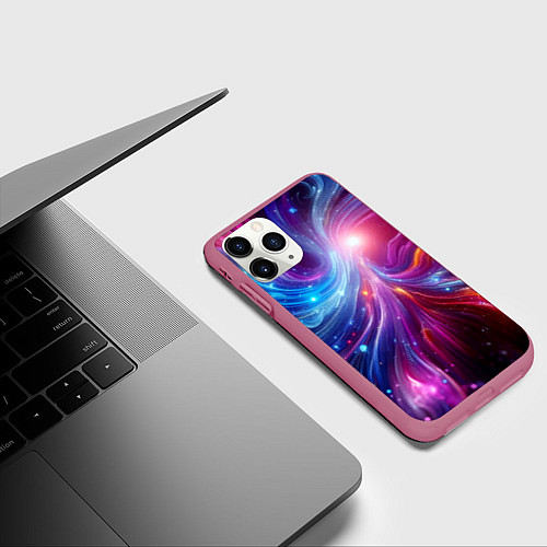Чехол iPhone 11 Pro матовый Неоновая абстракция - нейросеть / 3D-Малиновый – фото 3