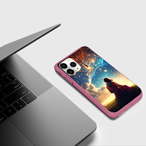 Чехол iPhone 11 Pro матовый Небесный пейзаж - сюрреализм / 3D-Малиновый – фото 3