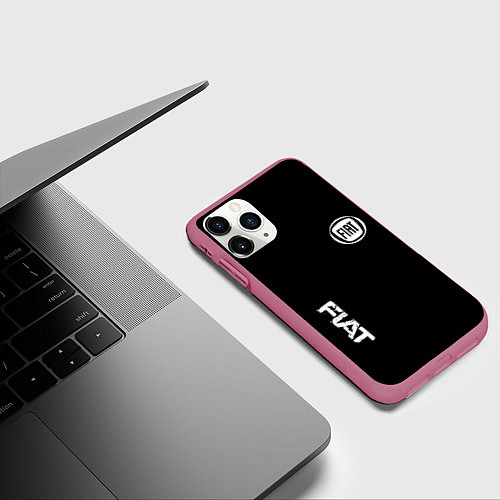 Чехол iPhone 11 Pro матовый FIAT logo white auto / 3D-Малиновый – фото 3