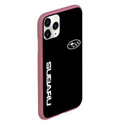 Чехол iPhone 11 Pro матовый Subaru logo white, цвет: 3D-малиновый — фото 2