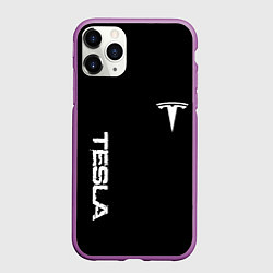 Чехол iPhone 11 Pro матовый Tesla logo white, цвет: 3D-фиолетовый