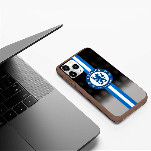 Чехол iPhone 11 Pro матовый Chelsea fc sport geometry / 3D-Коричневый – фото 3