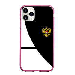 Чехол iPhone 11 Pro матовый Герб РФ текстура спорт, цвет: 3D-малиновый