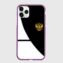 Чехол iPhone 11 Pro матовый Герб РФ текстура спорт, цвет: 3D-фиолетовый