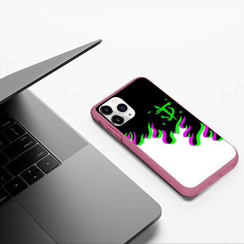 Чехол iPhone 11 Pro матовый Doom logo fire demon / 3D-Малиновый – фото 3