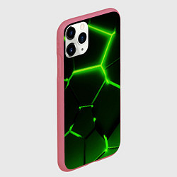 Чехол iPhone 11 Pro матовый Темные зеленые неоновые плиты в разломе, цвет: 3D-малиновый — фото 2