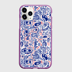 Чехол iPhone 11 Pro матовый Рожицы с узорами, цвет: 3D-фиолетовый