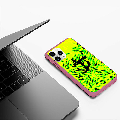 Чехол iPhone 11 Pro матовый Doom кислотный стиль лого / 3D-Малиновый – фото 3
