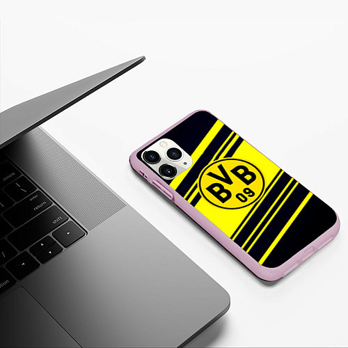 Чехол iPhone 11 Pro матовый Borussia sport geometry / 3D-Розовый – фото 3