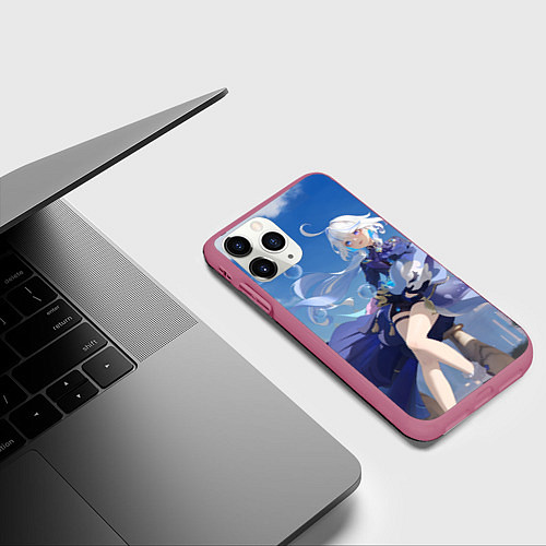 Чехол iPhone 11 Pro матовый Genshin Impact Furina радостная / 3D-Малиновый – фото 3