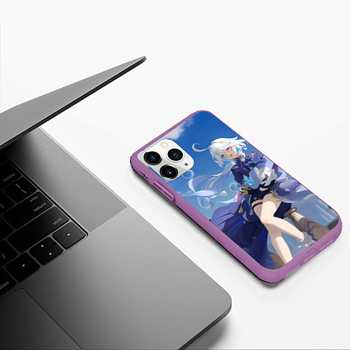 Чехол iPhone 11 Pro матовый Genshin Impact Furina радостная / 3D-Фиолетовый – фото 3