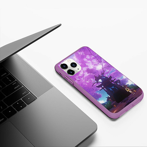 Чехол iPhone 11 Pro матовый Genshin Impact Сакура Наруками / 3D-Фиолетовый – фото 3