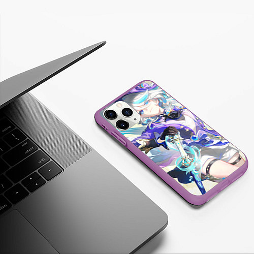 Чехол iPhone 11 Pro матовый Genshin Impact Furina радостная / 3D-Фиолетовый – фото 3