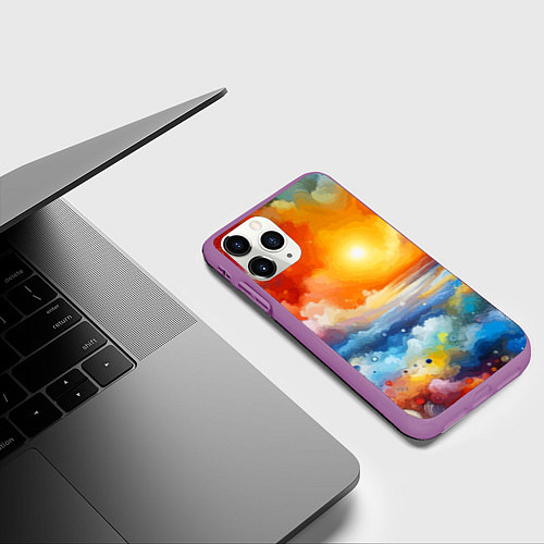 Чехол iPhone 11 Pro матовый Закат солнца - разноцветные облака / 3D-Фиолетовый – фото 3
