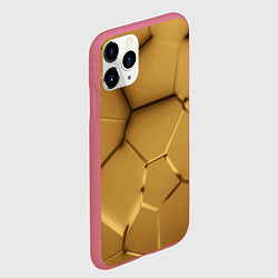 Чехол iPhone 11 Pro матовый Золотые неоновые плиты в разломе, цвет: 3D-малиновый — фото 2