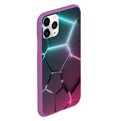 Чехол iPhone 11 Pro матовый Голубые и розовые неоновые плиты в разломе, цвет: 3D-фиолетовый — фото 2