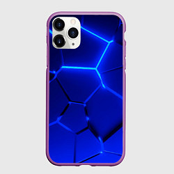 Чехол iPhone 11 Pro матовый Текстура темных синих неоновые плиты, цвет: 3D-фиолетовый